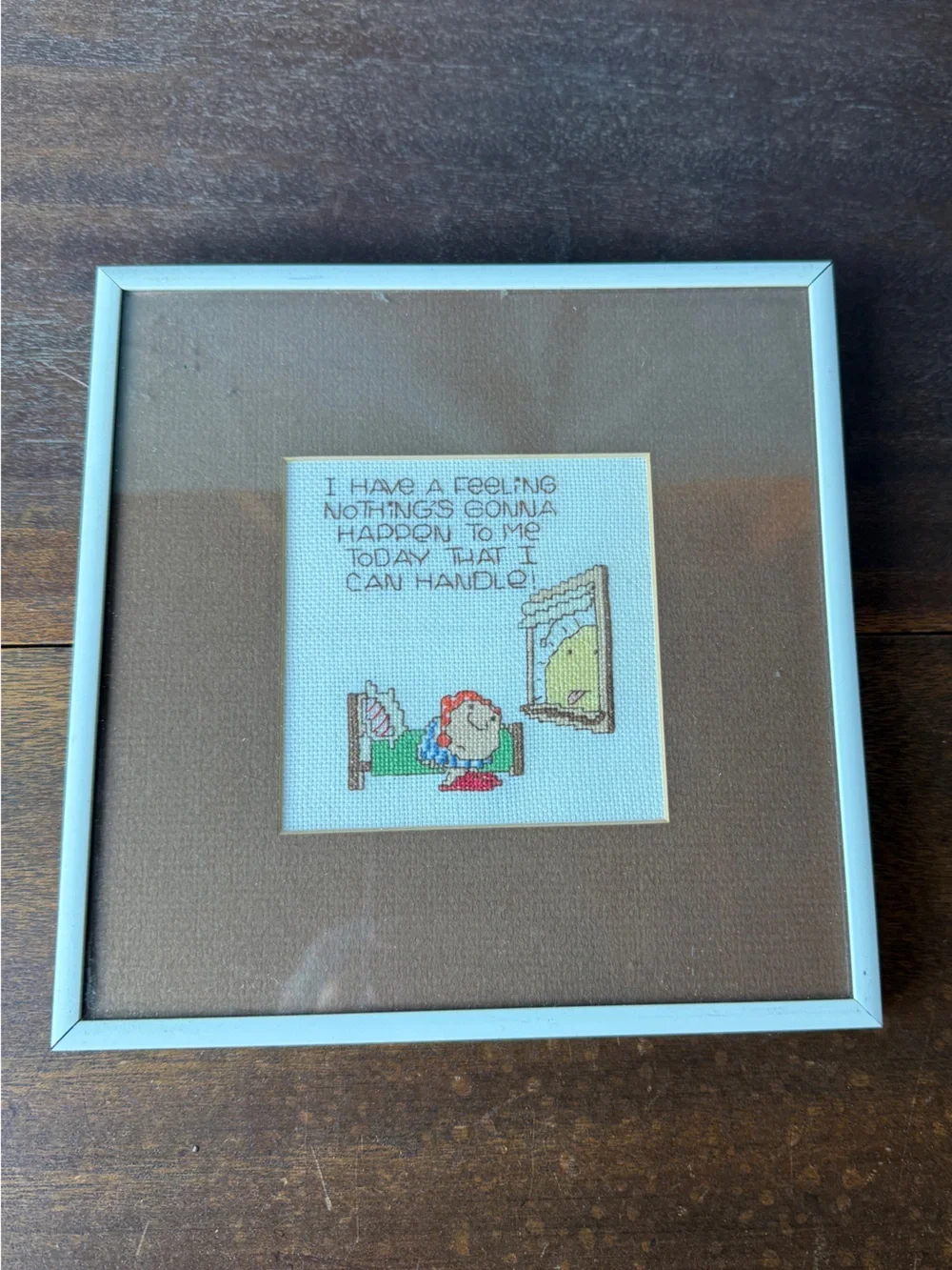 Vintage Peanuts Sally Brown Nothing I Can Handle Cross Stitch Framed Art 8